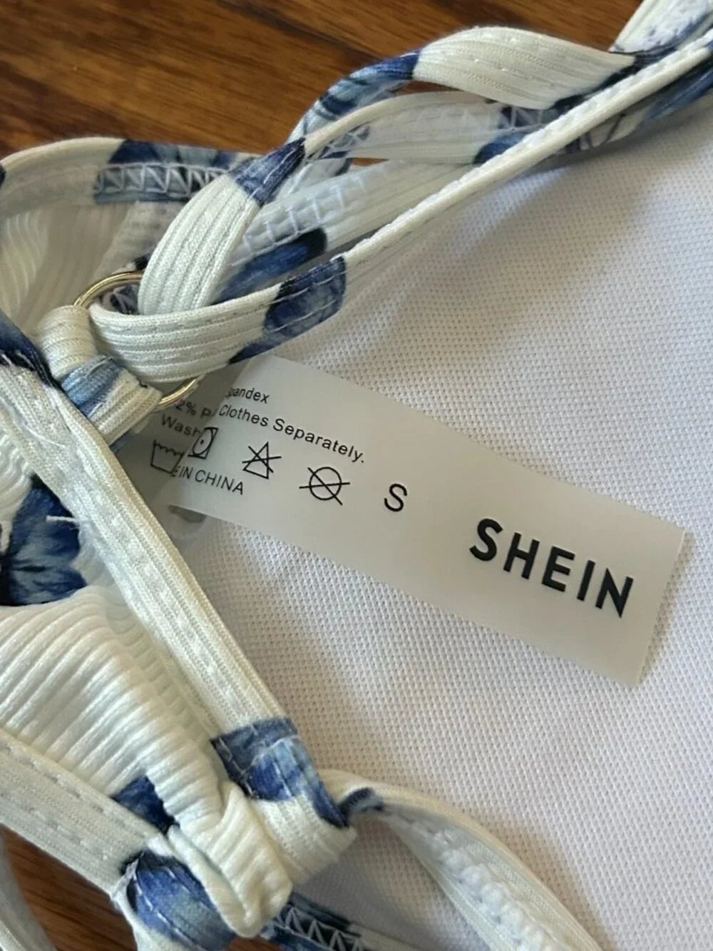 Blue Butterfly Print Matching Bikini Set Size Small Ribbed High-cut Bottoms